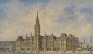 Friedrich-von-Schmidt-Siegerentwurf-für-das-neue-Wiener-Rathaus-1869-Aquarellierte-Federzeichnung-©-Wien-Museum